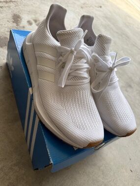 adidas All-White Knit Lace-Up Sneakers with Subtle Gum Toe